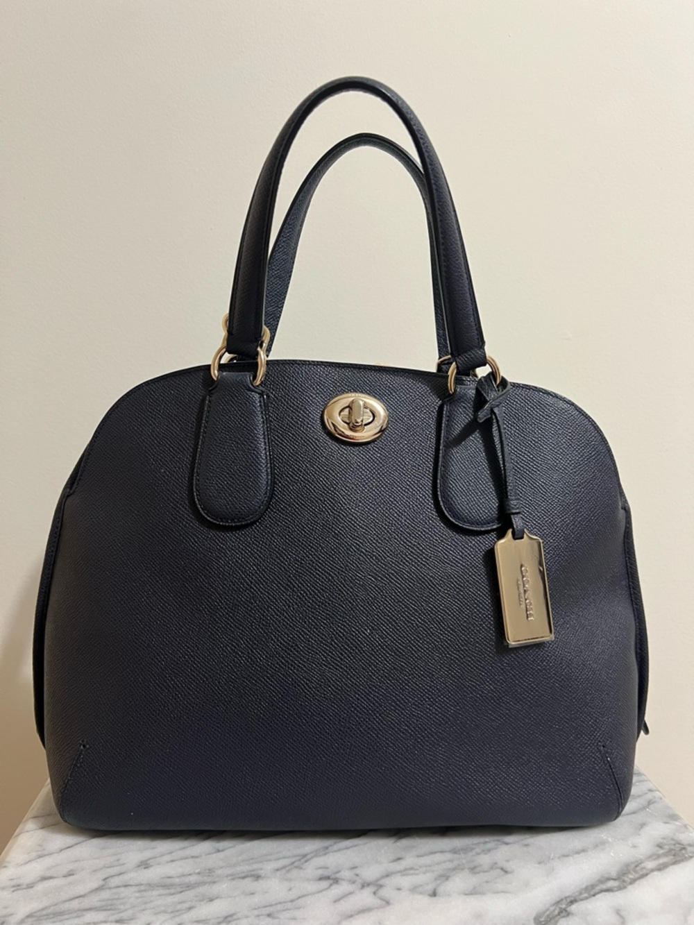 RARE Coach Prince Street Navy Leather Dome Satchel with Gold Hardware